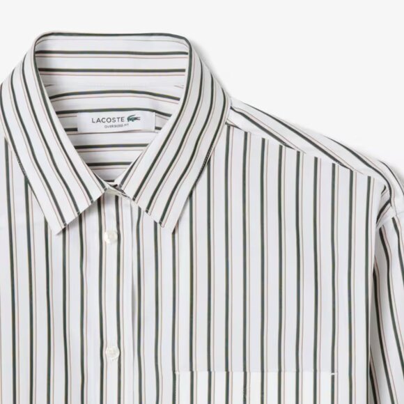 68. LACOSTE Women's Oversized Cotton Button Down Shirt Striped Green $150 EUC 36 - Picture 4 of 6